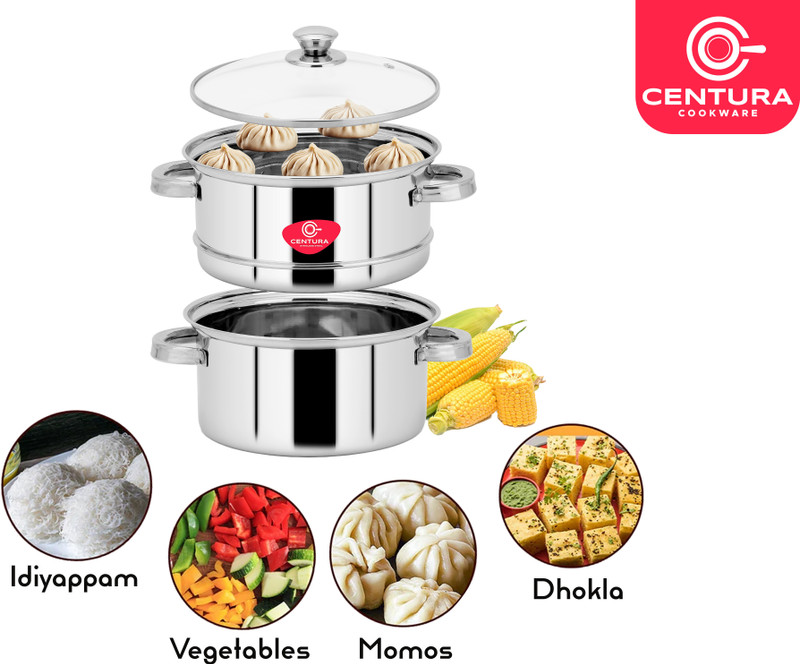 CENTURA Stainless Steel 2-Tier Steamer (4.5L) For Cooking/Boiling/Baking/DeepFry - 20CM Stainless Steel Steamer(4.5 L)