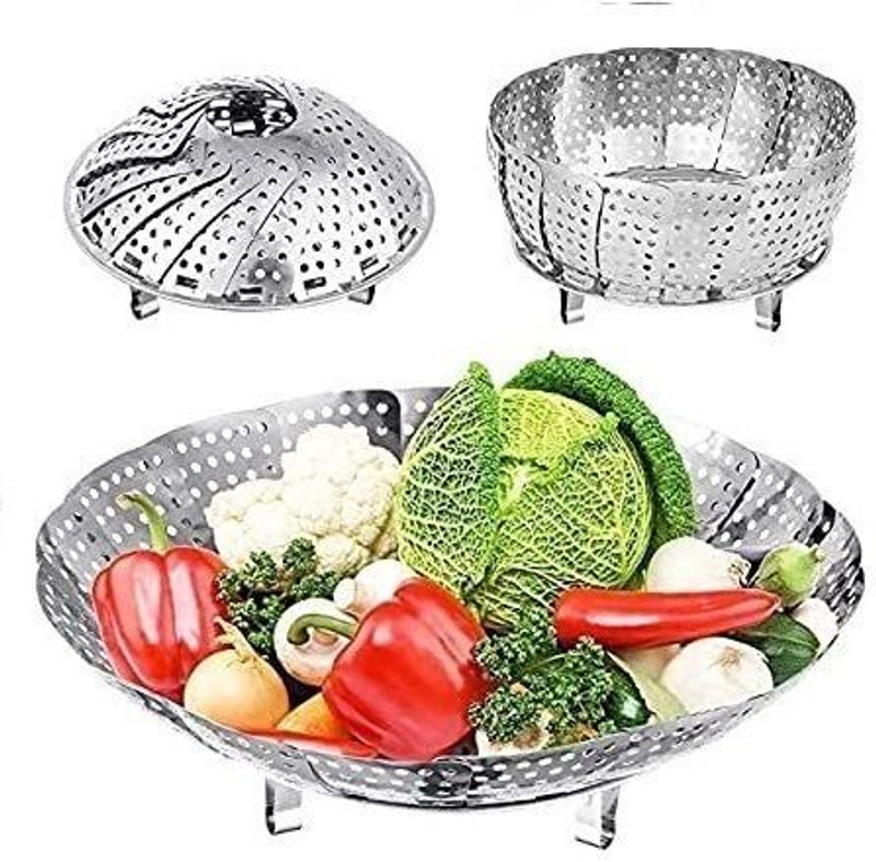 MEBISO M-FOLDABLE STEAMER BASKET for Vegetable Pans meat Boiler Big Size Stainless Steel Steamer(1 L)