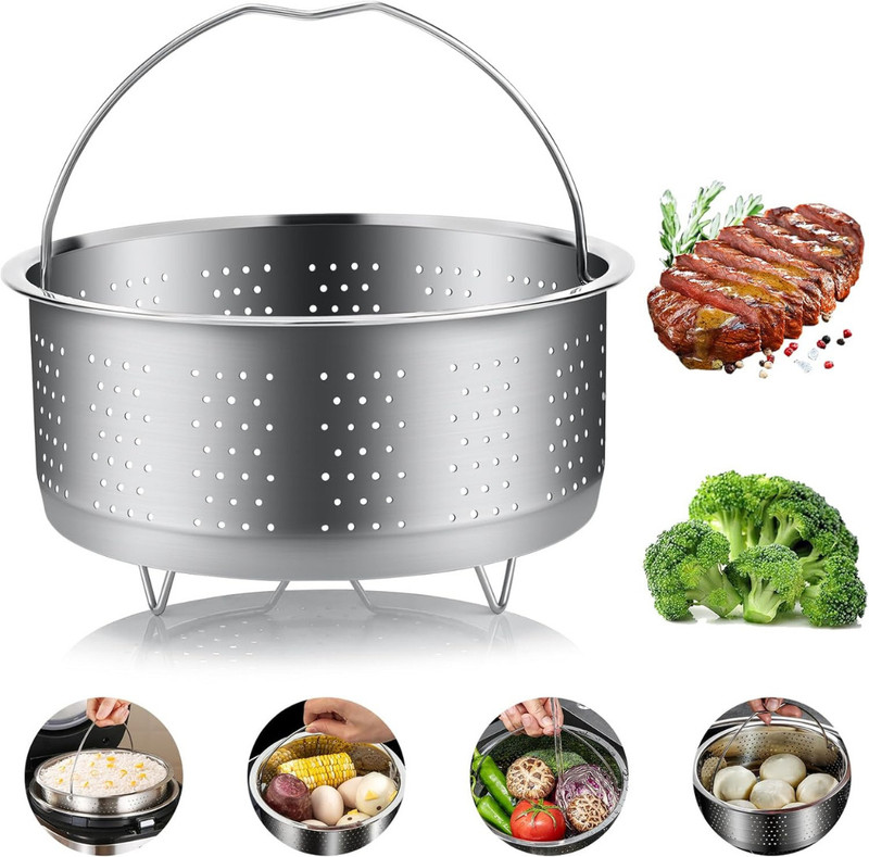 REMICH Steel Steamer Basket with Handle & Stand for Vegetables, Rice, Corn and Cooking Stainless Steel Steamer(22.5 L)