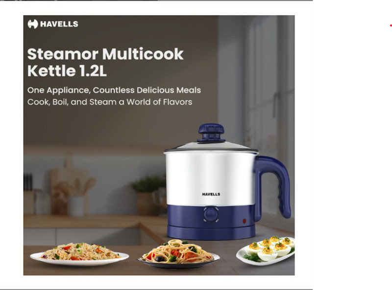 HAVELLS Steamor Multicook Kettle Stainless Steel Steamer(1.2 L)