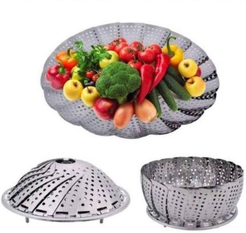 samir egetable Steamer Basket Fruit Steamer Punching Food Drain Bowl Basket Stainless Steel Steamer(1 L)