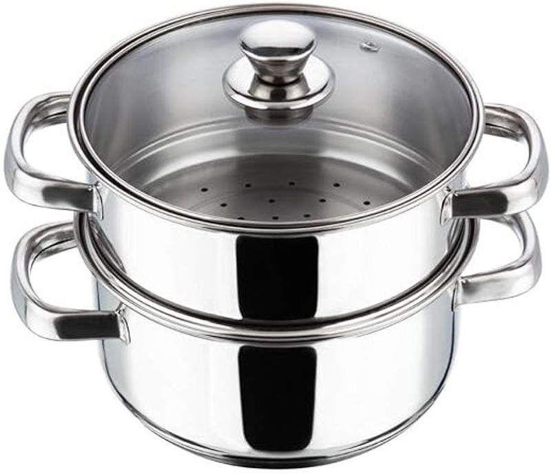 VINOD Stainless Steel 2 Tier Steamer with Glass Lid Stainless Steel Steamer(1 L)