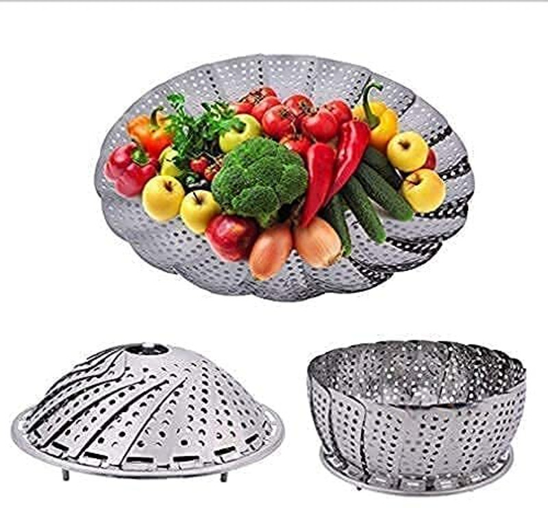 KENTELLY tainless Steel Foldable Collapsible Insert Pot Steamer Basket for Vegetables 01 Steel Steamer(1 L)