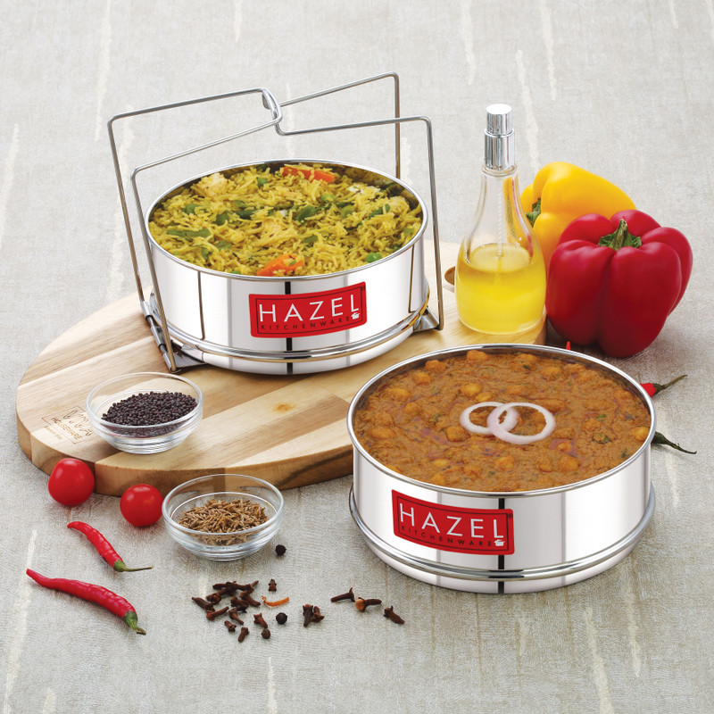 HAZEL Dal Chawal Container for Cooker, Flat Cooker Dabba for 3 Litre cooker Stainless Steel Steamer(0.5 L)