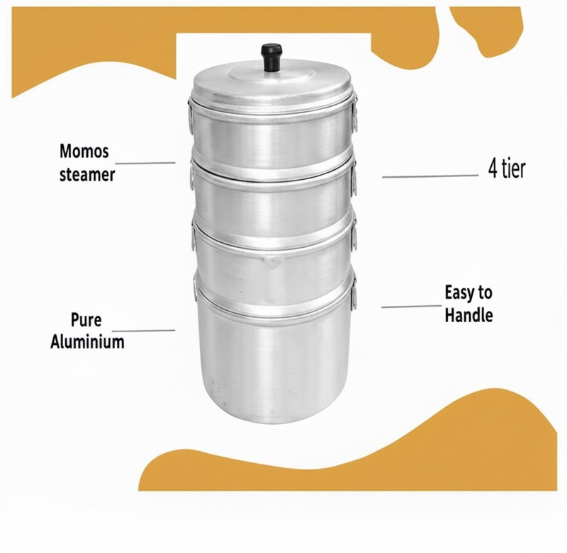 KC Momos Steamer Diamm: 8 Inch with 4 Tier Aluminium Steamer(5 L)
