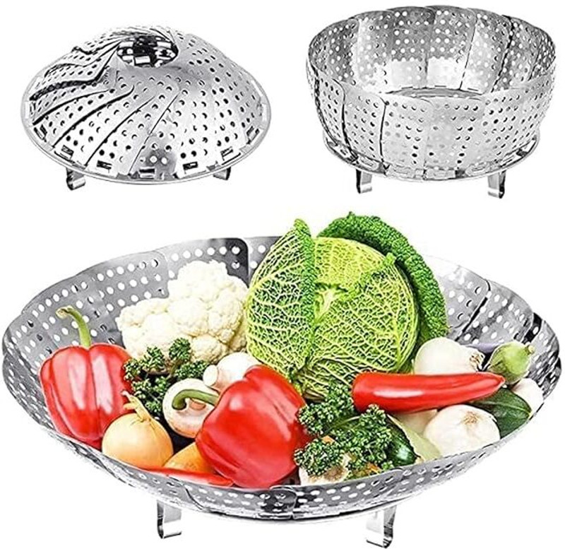wynyc Stainless Steel Foldable Vegetable Fruit Steamer Basket Food Drain Bowl Strainer Stainless Steel Steamer(1 L)