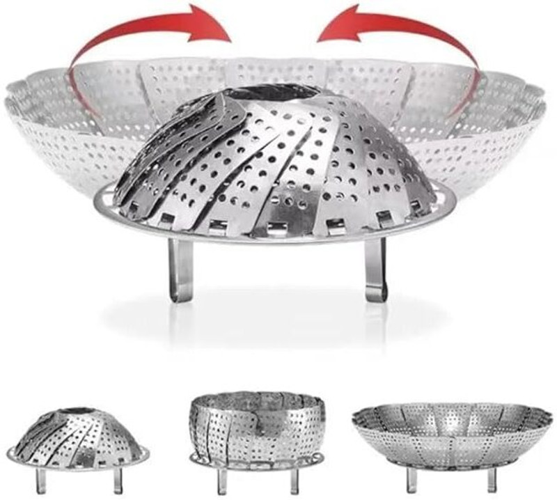 DevRosh Foldable Expandable Steamer Basket Stainless Steel for Veggies & Food Stainless Steel Steamer(3.6 L)