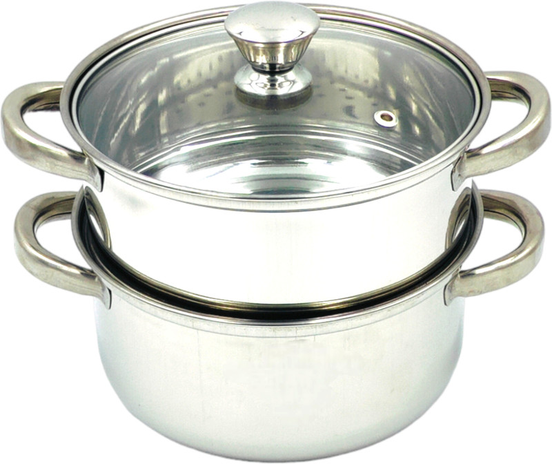 MINDKING Dual Grip Stainless Steel Pasta and Momo/Modak Maker Stainless Steel, Glass Steamer(1 L)