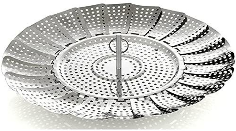 HASMUN Vegetable Steamer Basket for Veggie Fish Food,Adjustable Size to Fit Various Pot Steel Steamer(1 L)
