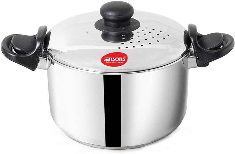 Jensons Stainless Steel Strainer Pot with Lockable Lid, 3.5L, Induction,Gas Friendly Stainless Steel Steamer(3.5 L)