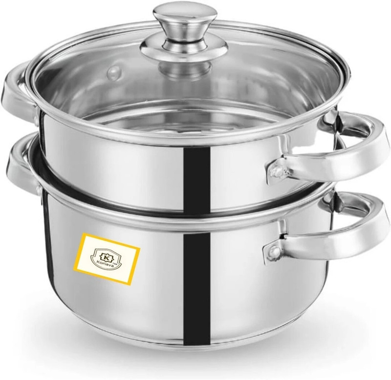 VINOD Stainless Steel Steamer 2 Tier with Glass Lid 20 cm(Momo/Vegetable/Modak Maker) Stainless Steel Steamer(3 L)