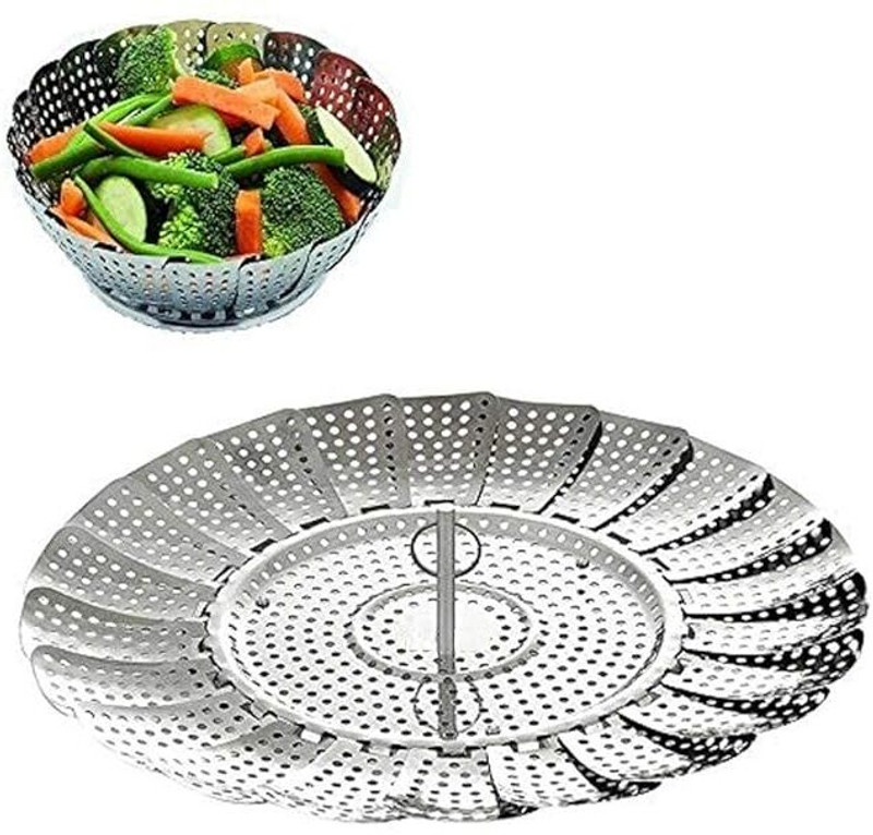 Leftdin Stainless Steel Vegetable Steamer Basket Expandable Strainer with Folding Legs Stainless Steel Steamer(1 L)