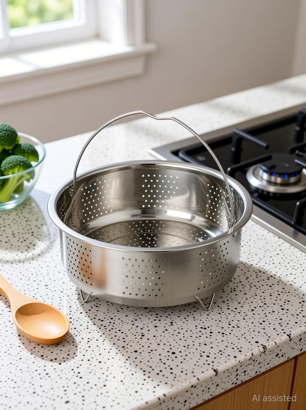 MERCEHIVE Steamer Basket With Handle For Vegetables, Fish, Seafood Cooking Warmer Kitchen Stainless Steel Steamer(3 L)