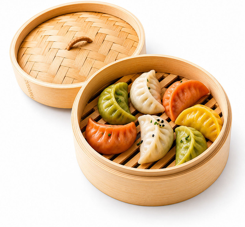 Butee Natural Bamboo Steaming Basket 6" | Healthy Cooking Momos Maker with Lid Bamboo Steamer(1 L)