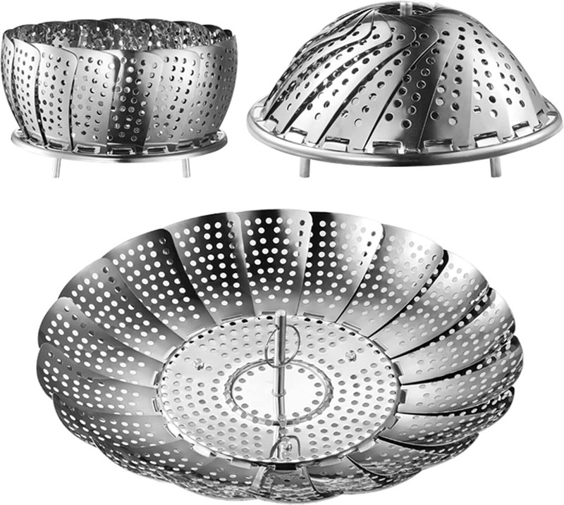 Omsnord Steam Stand for Cooking - Compact Basket for Pots, Pans, and Pressure Cookers Stainless Steel Steamer(1 L)