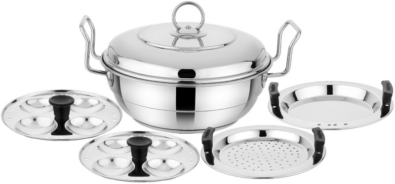 PRABHA Stainless Steel Grace Mini Multi Kadhai Heavy Gauge Bottom 20cm 4 Plate With Lid Stainless Steel Steamer(2 L)