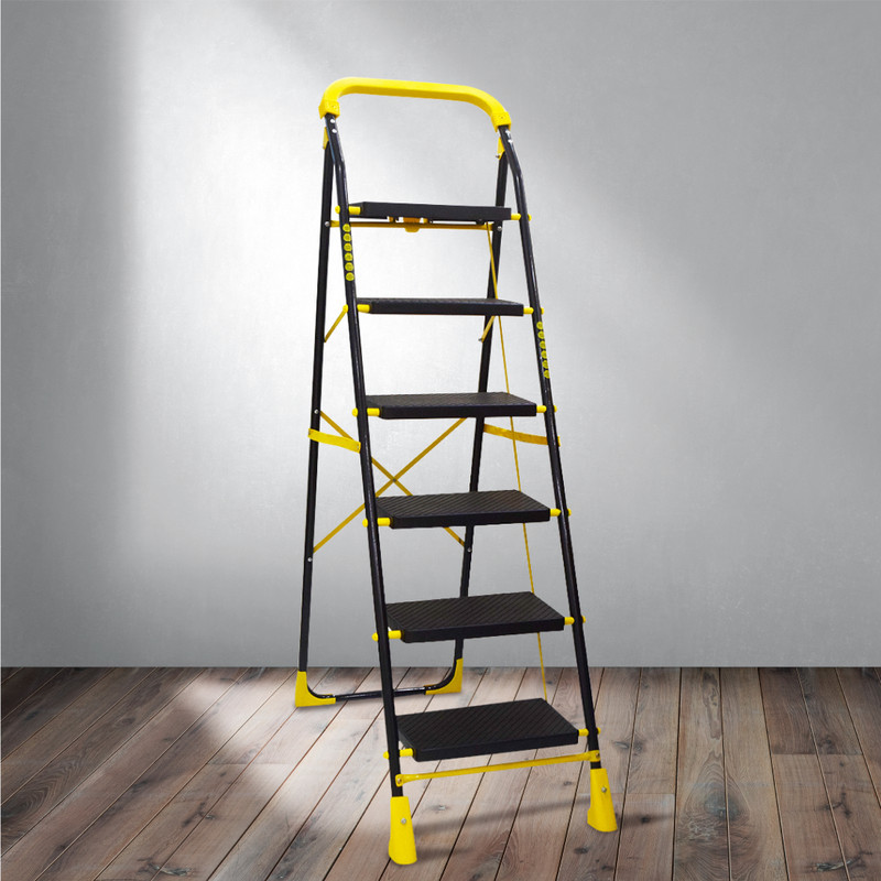 TNT The Next Trend Cameo 6 Step Heavy Duty Steel Ladder with Anti Slip and Anti Skid Shoes FRP Ladder(With Platform)