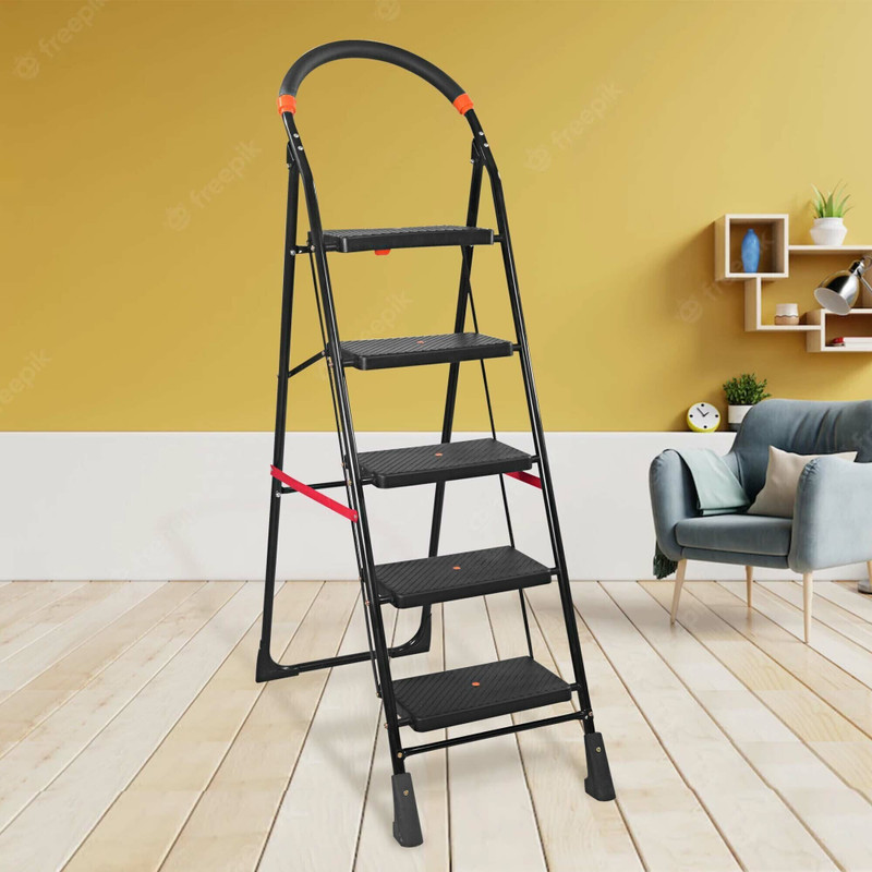 TNT 5 Step Heavy Duty Foldable Step Ladder with Anti-Skid Shoes and Extra Strong Steel Ladder(With Platform)