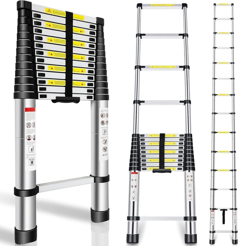 ProHome 3.8 Meter (12.5 feet) Portable & Compact 13-Steps Foldable Aluminium Telescopic Aluminium Ladder