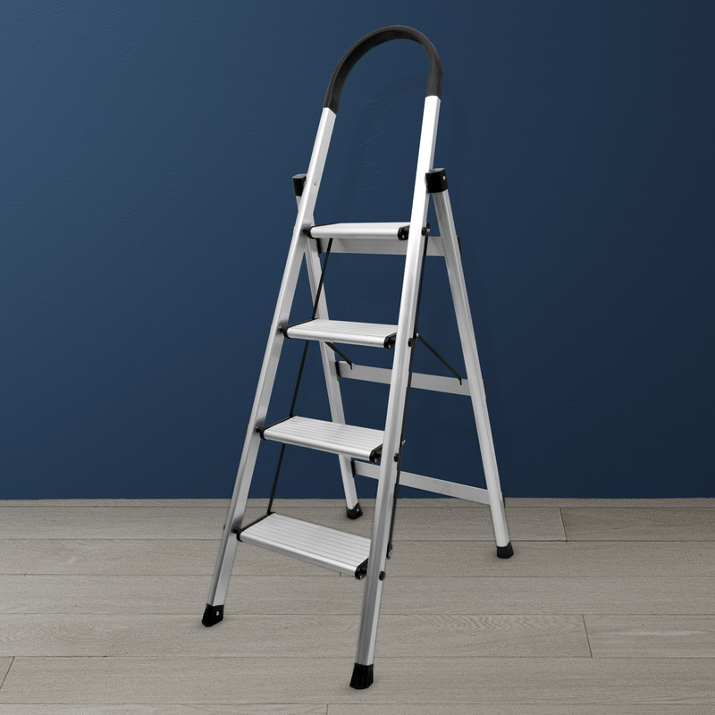 Plantex Premium 4 Step Folding Aluminum Ladder for Home Use/Wide Anti Skid Step Ladder Aluminium Ladder