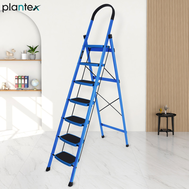 Plantex Premium Steel Foldable 7-Step Ladder for Home - Wide Anti Skid Step Ladder Steel Ladder(With Platform)