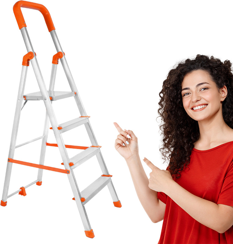 Mizu Exel 8 Steps Ladder For Home With Aluminium Steps & Upto 300 Kgs Load Capacity Steel Ladder(With Platform)