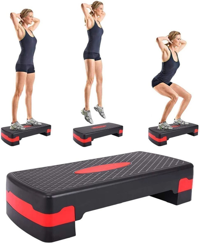 Leosportz Adjustable 27'' Fitness Aerobic Step Adjust 4" - 6" Exercise Stepper(Red, Black)