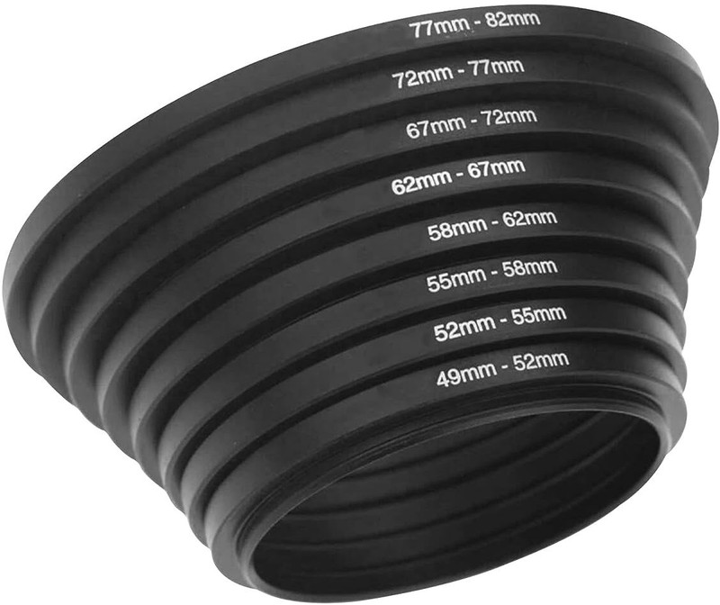 Hiffin Camera Lens Step Up Filter Adapter Rings, 49-52, 52-55, 55-58, 58-62, 62-67, 67-72, 72-77, 77-82mm Aluminum Threaded Metal Step Up Ring(49 - 82 mm)