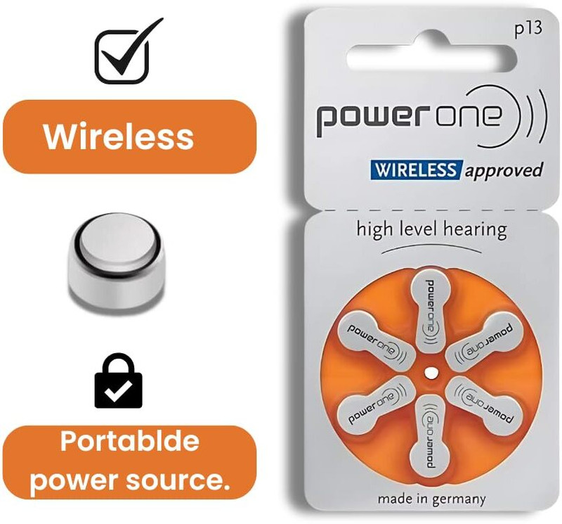 Power one P13 Hearing Aid Batteries – High Level Hearing, Wireless Approved – (6 Cells) P13 Zinc Air Hearing Aid Batteries Orange Stethoscope Case(White)