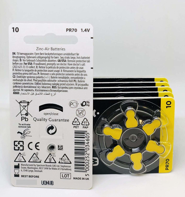Widex P10 Hearing Aid Battery 1.45V 6X2 Strip 12 Batteries Stethoscope Case(Yellow)