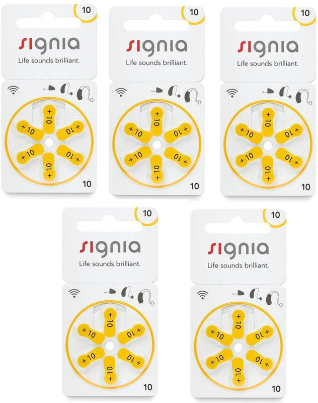 Signia Size 10 Hearing Aid Batteries (5 Packets = 30 batteries) Stethoscope Case(Yellow)