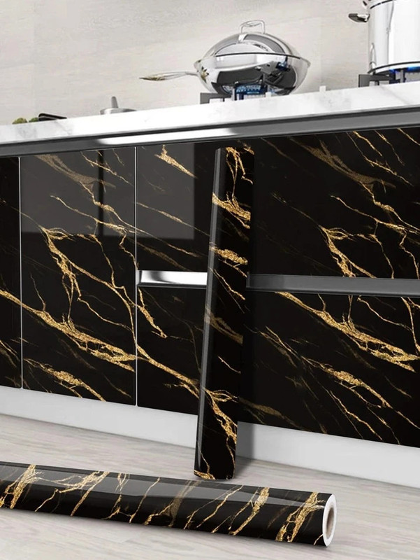 Onbet 200 cm x 60 cm Waterproof Classics Vinyl Wallpaper(Black, Gold, Pack of 2)