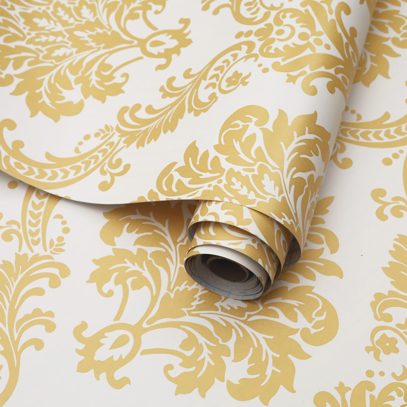 ANNA CREATIONS 304 cm x 45 cm Waterproof Floral & Botanical Vinyl Wallpaper(Gold, White)
