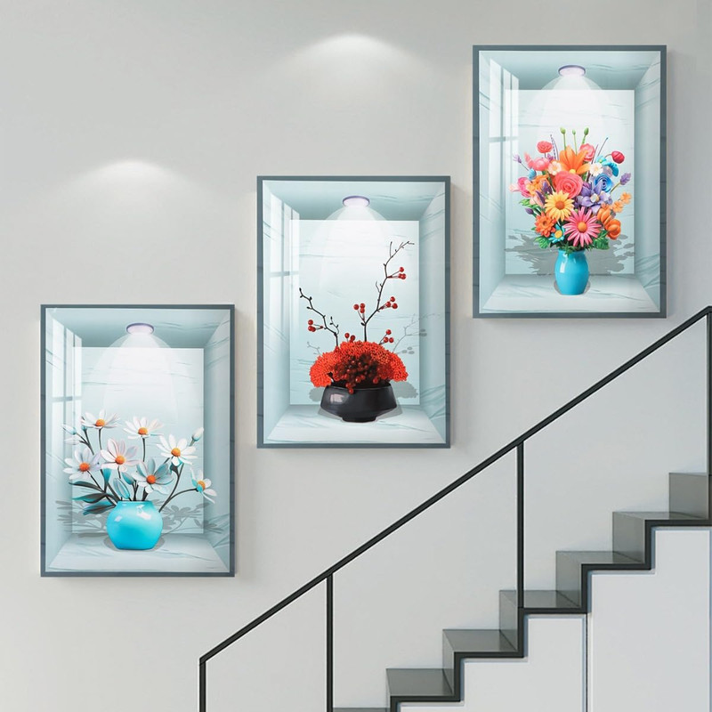 HomeFast 42.5 cm Flower Bouquet Vases Grid Wall Decor Decal Self Adhesive Sticker(Pack of 3)