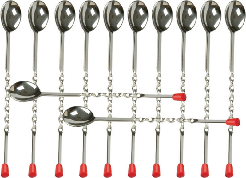 Dynore Red tip long Stainless Steel 25.5 cm Stirrer(Steel Pack of 12)