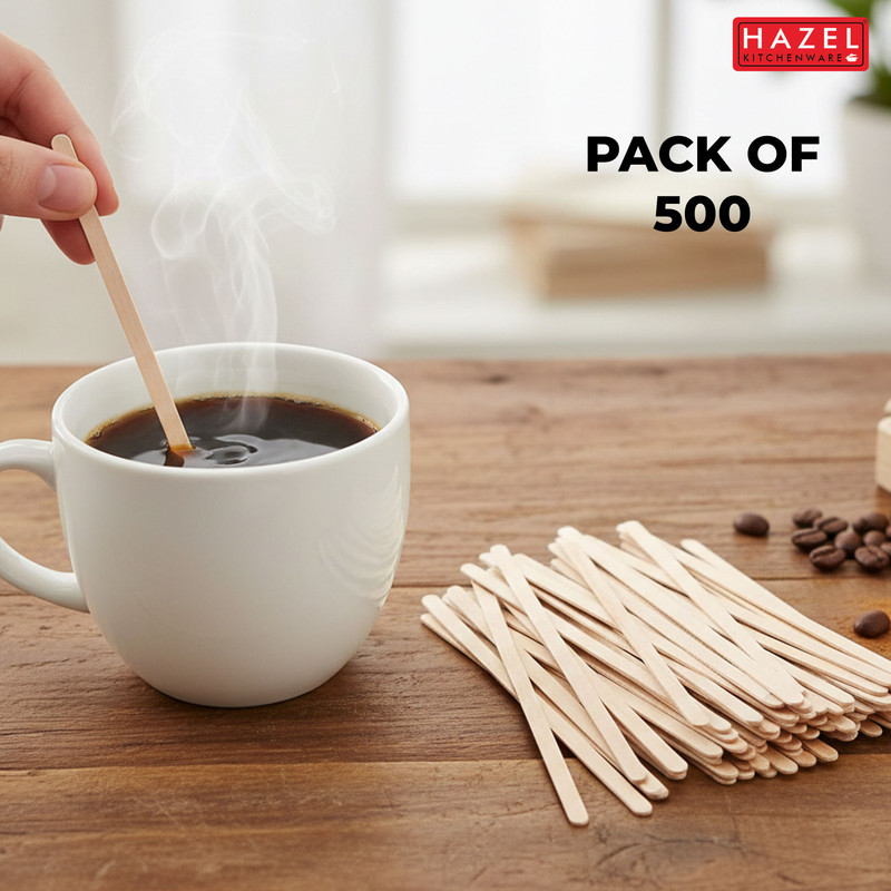 HAZEL Disposable Coffee Stirrer,Wooden Stirrers for Tea,Coffee & Beverages,Pack of 500 Wooden 14 cm Stirrer(Beige Pack of 500)