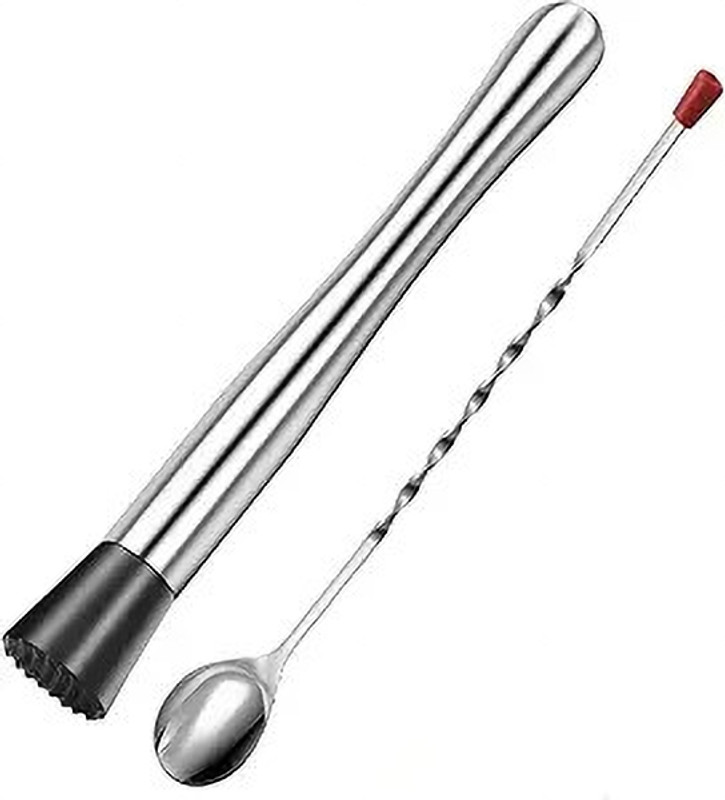 BARDECOR Stainless Steel Muddler and Red Nob Bar Spoon | 27 cm Stirrer | Bar Accessories Stainless Steel 27 cm Stirrer(Steel, Black Pack of 2)
