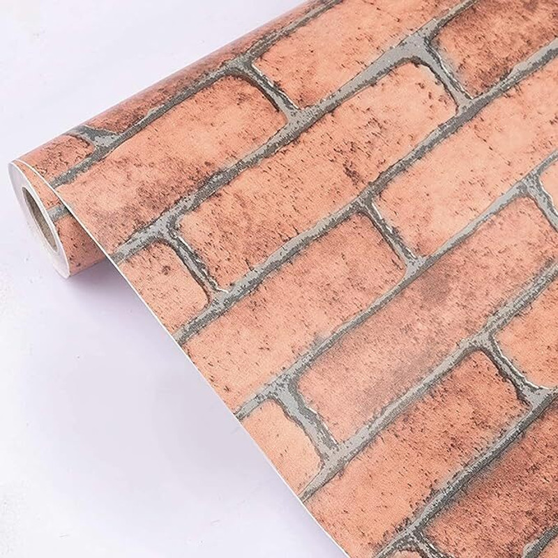 KACHKIT Brick Pattern Peel and Stick Wallpaper, PVC Self-Adhesive, Waterproof Plastic 300 cm Stirrer(Brown Pack of 1)