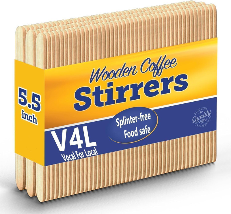 V4L Sustainable,Composable & Food safe 5.5-Inch Length Wooden 12 cm Stirrer(Brown Pack of 400)