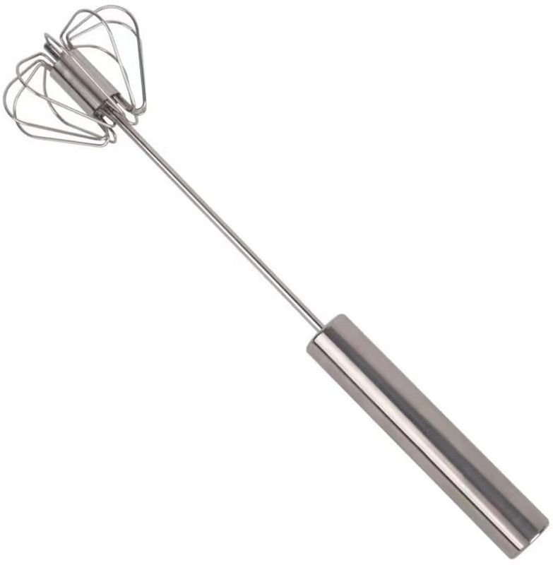 Lipzie Manual Self-Spinning Whisk Blender for Beating, Mixing, and Frothing Stainless Steel 10 cm Stirrer(Silver Pack of 1)