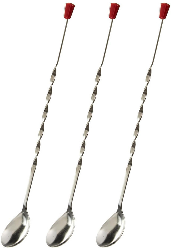 HAZEL Stainless Steel Bar Spoon, Teardrop Twisted Design Bar Stirrer With Red Knob Stainless Steel 28 cm Stirrer(Silver Pack of 1)