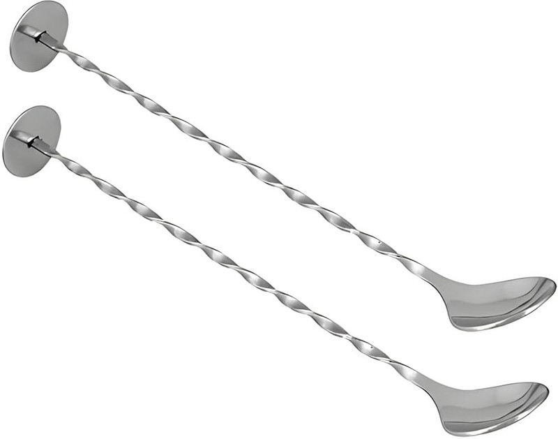 SURFNPICK Long Handle Twisted Design Stirring Bar Spoon Mixing Spoon Stainless Steel 30 cm Stirrer(Silver Pack of 2)