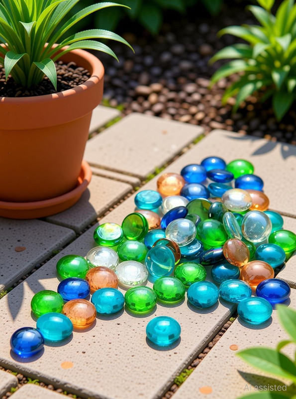 Colour Stone Polished Round Glass Pebbles Stone for Vase Fillers Plant Pots Aquarium Home Garden Decor & Landscape (Multi Colour, 500 grams) Polished, Regular, Painted Round Fire Glass Pebbles(Multicolor 500 g)