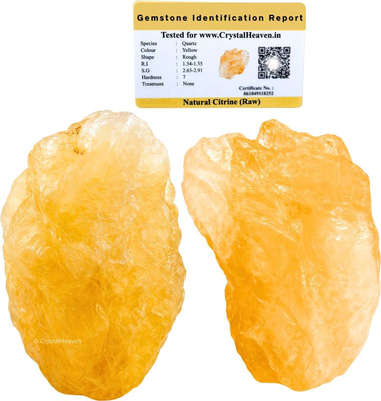 Crystal Heaven Certified Citrine Rough Stone for Confidence(2 Pieces) Regular Round Crystal Stone(Yellow 2 Pieces)