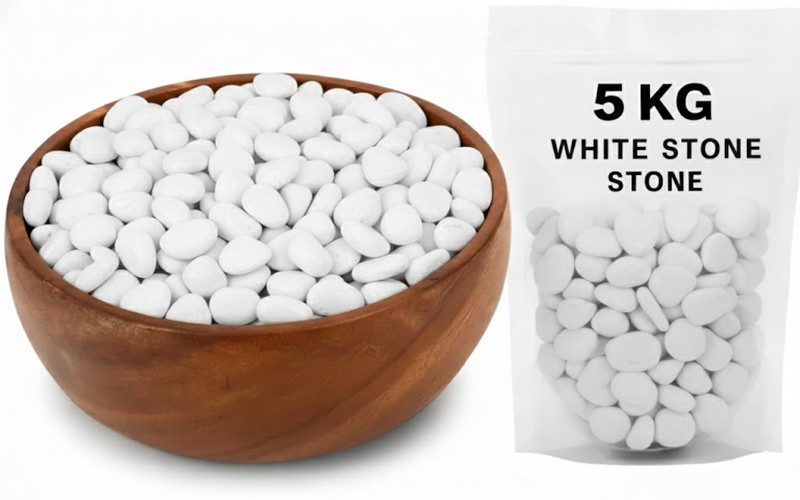 SMAB Premium White Stone Pebbles 5 Kg | Aquarium, Garden, Vase & Home Decoration Painted Asymmetrical Marble Stone(White 5 kg)
