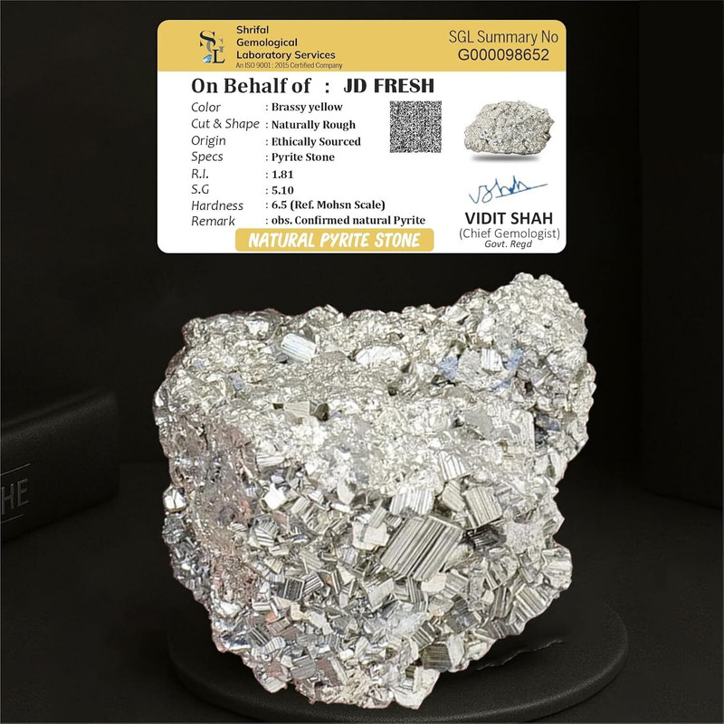 JD FRESH Original Pyrite Stone Cluster 120 to 180 Grams/Money Magnet/Attract Wealth Regular Asymmetrical Crystal Stone(Silver 180 g)