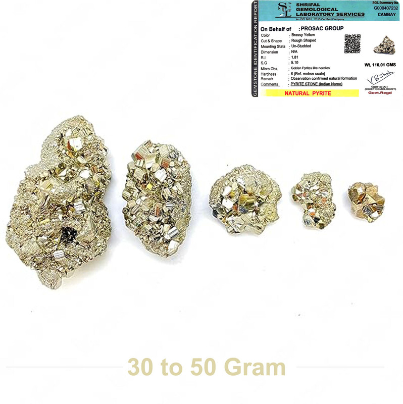 Prosac Natural Pyrite Cluster 30 to 50 Gram Regular Asymmetrical Crystal Stone(Gold 30 g)