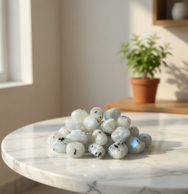 HARIDHATU Natural Blue Moonstone for Intuition, Calm Energy & Healing Polished Round Sandstone Stone(White 200 g)