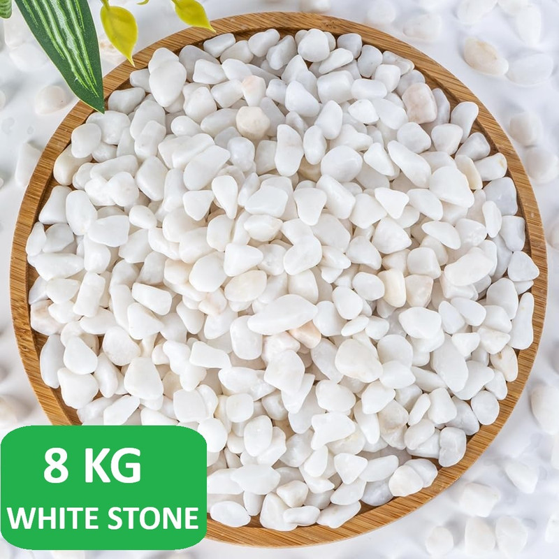 SMAB 8KG Premium White Color Pebbles for Aquarium, Garden & Home Decoration Stones Polished Asymmetrical Marble Pebbles(White 8 kg)