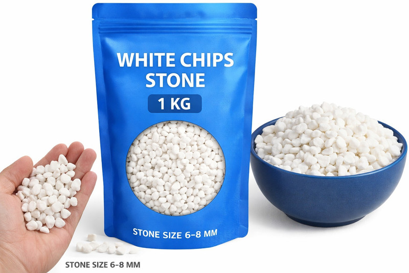 SMAB white chips 1 kg pack Polished Asymmetrical Marble Stone(White 1 kg)